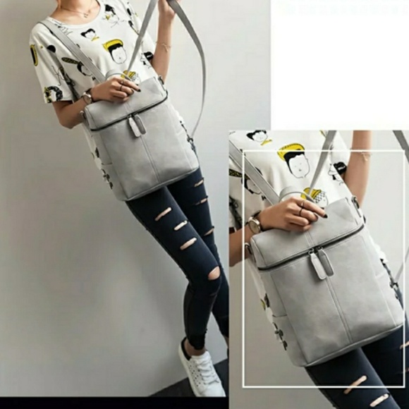 Gray Vegan Leather Backpack - Picture 5 of 8